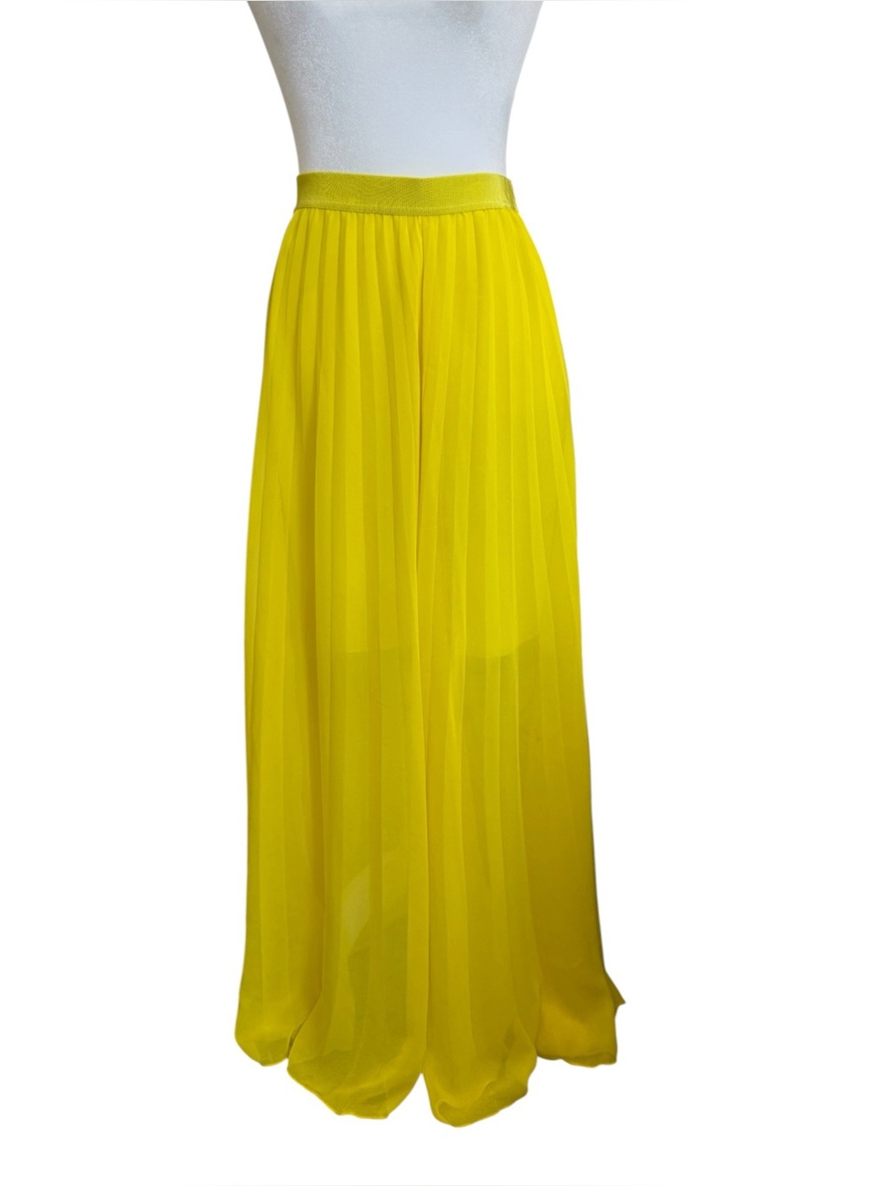 Ann Taylor XS Pleated Chiffon Maxi Skirt Yellow Chartreuse Flowy Side Zip - Picture 5 of 11